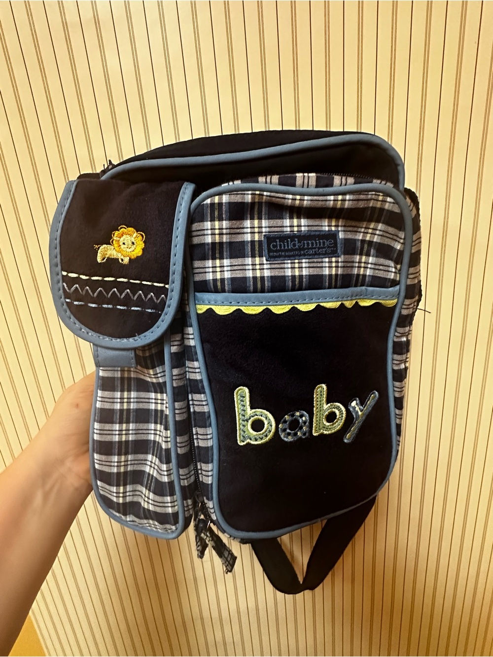 Vintage Carter’s Diaper Bag y2k navy blue plaid neutral